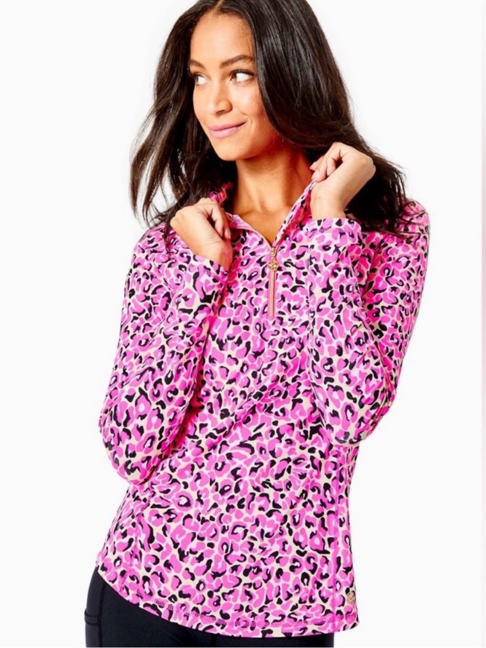Lilly Pulitzer Upf 50+ Luxletic Justine Pullover In Pink Topaz Size Medium